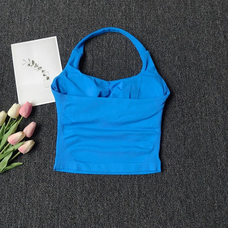 Women's Sexy Seamless Yoga Vest Fitness Bra Sports Bra Hanging Neck Yoga Vest Breathable Pilates Top Gym Top for Active Wear