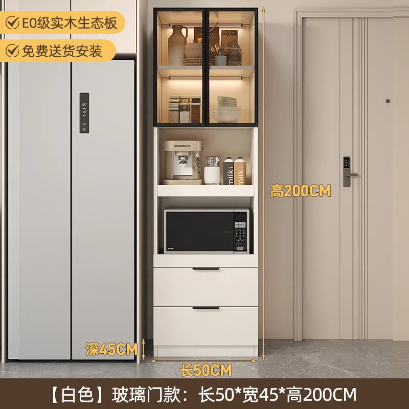 Solid wood dining side cabinet High cabinet integrated against the wall Cream style Simple modern storage Narrow cabinet
