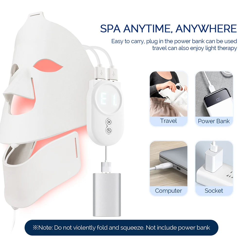 3D Flexible Silicone LED Face Neck Mask Wireless 7 Colors Photon Red Light Infrared Beauty Mask for Facial Skin Repair Home Skin Care Tool