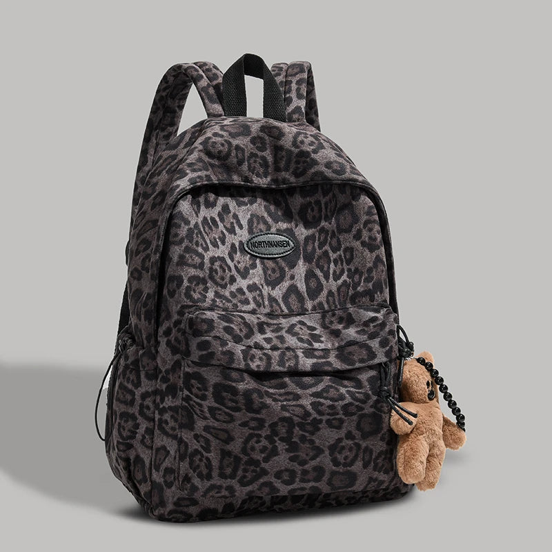 Leopard print Woman Backpack School Book Bags For Teenage Girls Boys Harajuku Female College Bag Student Lady leisure BagPack
