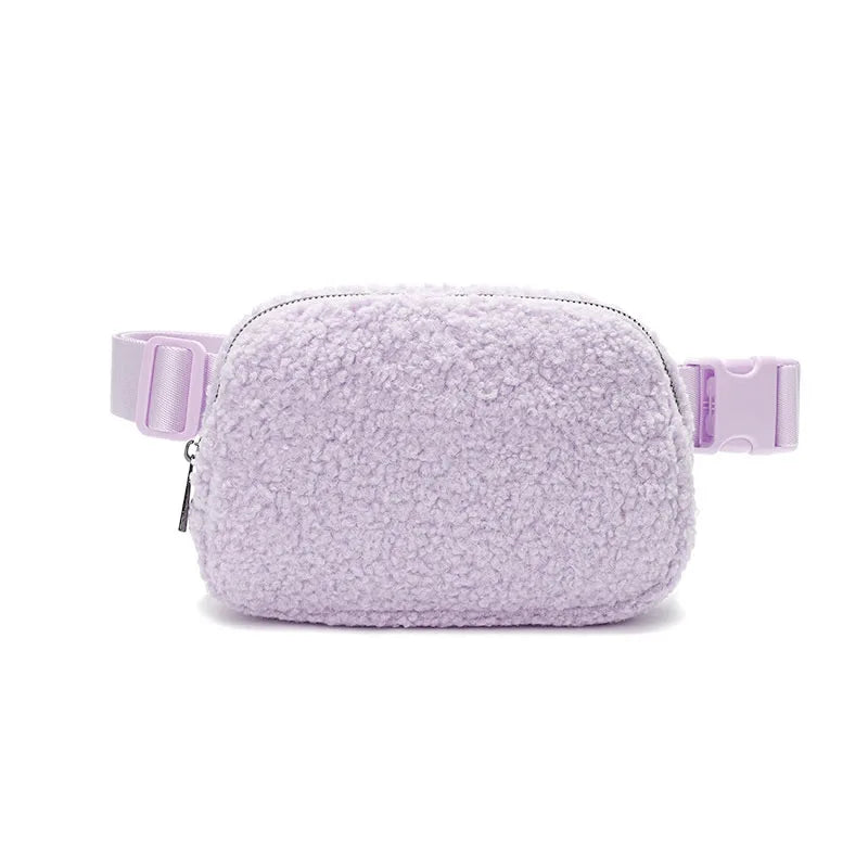 Winter Fleece Belt Bag for Everywhere Women Crossbody Bag White Fanny Pack Bag Small Waist Bag with Adjustable Strap (Ivory)