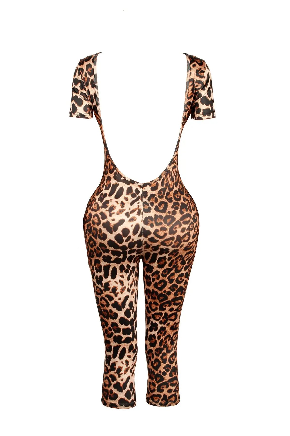 Custom LOGO women's clothing 2025 summer new leopard print short-sleeved backless slim-fitting fashion jumpsuit