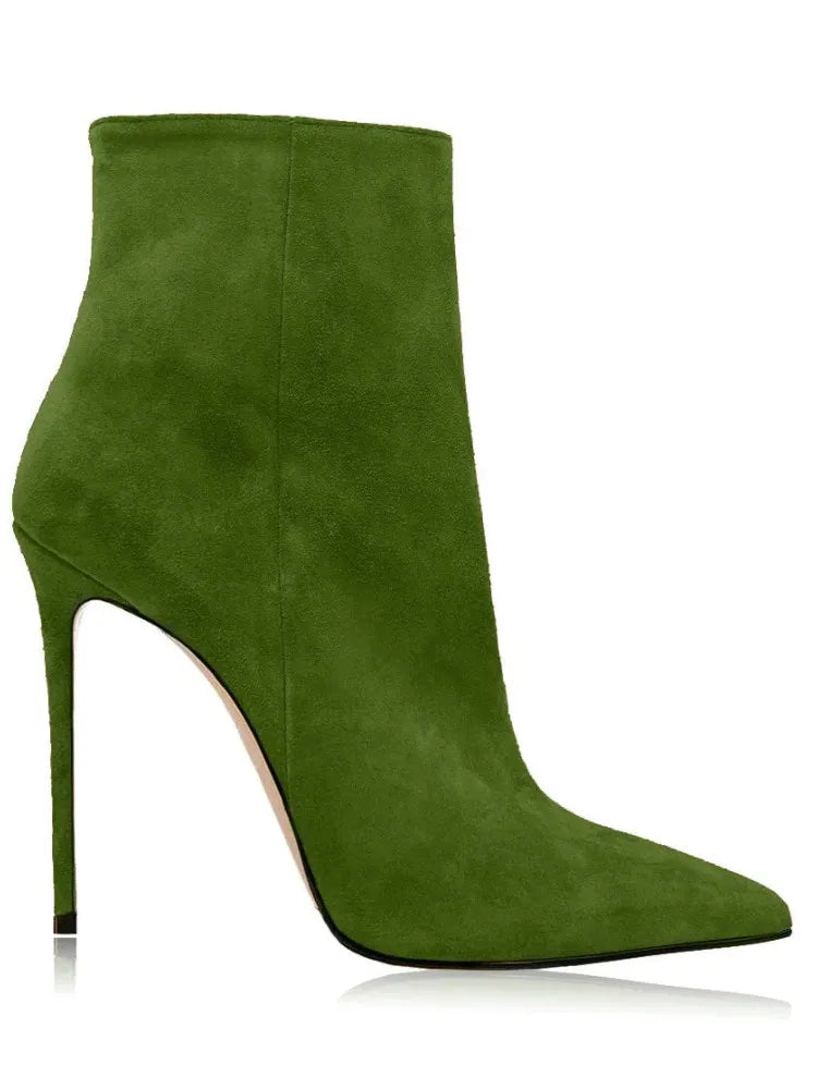 2025 Pointed High-heeled Short Boots Suede Fashion Runway Ladies Autumn and Winter 35-46 Plus Size Women Ankle Boots