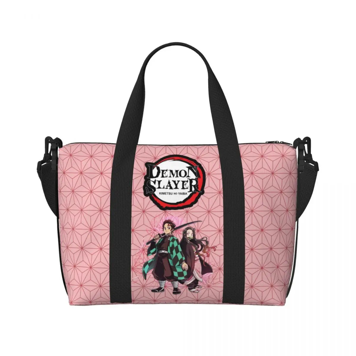 Custom Demons Slayers Anime Manga Beach Tote Bag for Women Tanjiro Kamado Nezuko Big Compartment Gym Beach Travel Bags