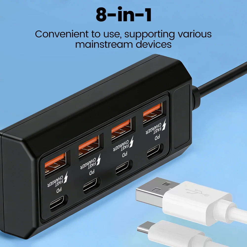 4 USB Charger Power Strip Fast Charging 4 Type C Phone Charger Adapter Electric Socket Extension Cable Socket for Home Office
