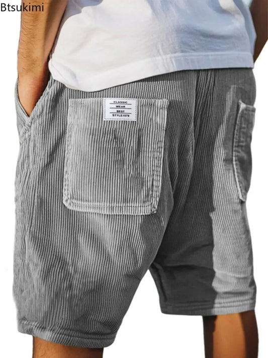 Summer New Men's Corduroy Shorts Vintage American Style Multiple Pockets Casual Pants Fashion Straight Leg Sports Shorts for Men