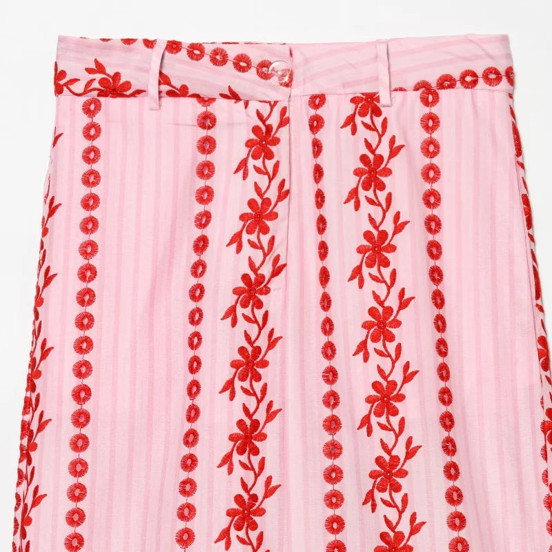 Hollow out Embroidery Long Pants Woman High Waist Flower Loose Straight Versatile Trousers Casual Street Lady New Fashion Pants