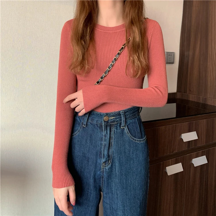 2026 Basic Tops Women Sweater Autumn Winter Long Sleeve Pullover Fashion O-neck Elastic Female Winter Solid Knitted Jumper