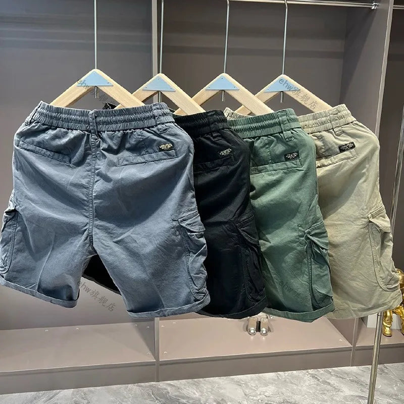 Summer Tooling Shorts Men's Casual Multi-pocket Loose Elastic Pure Cotton Five-point Medium Pants Outer Wear