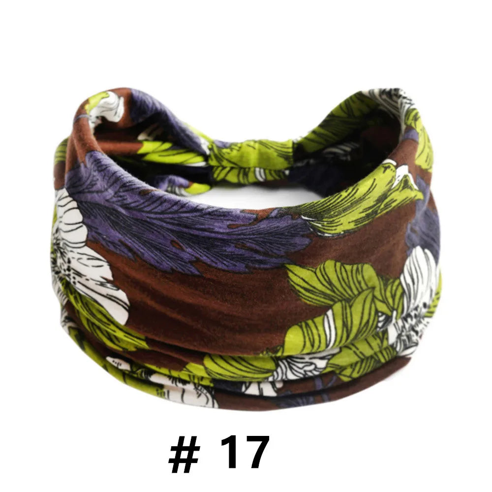 Boho Headbands for Women Cotton Wide Head Bands Stretch Hairband Non Slip Workout Yoga Running Turban Headwrap Hair Accessories