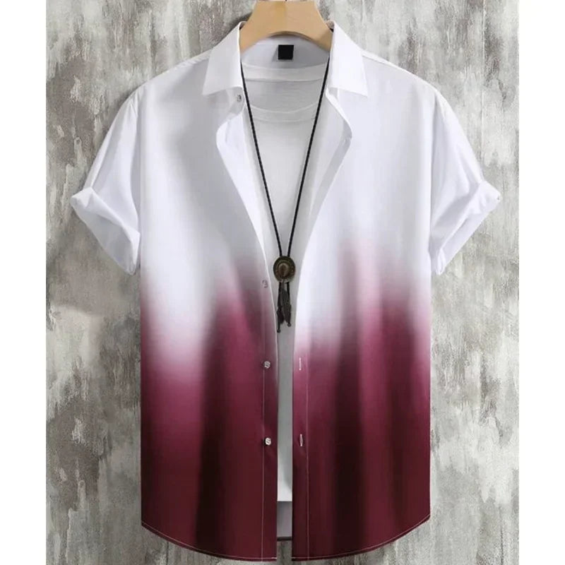 Beach Party Graphic Hawaiian Shirt For Men Color Gradient 3D Printed Aloha Shirts Summer Loose Lapel Tops Short Sleeve Blouse