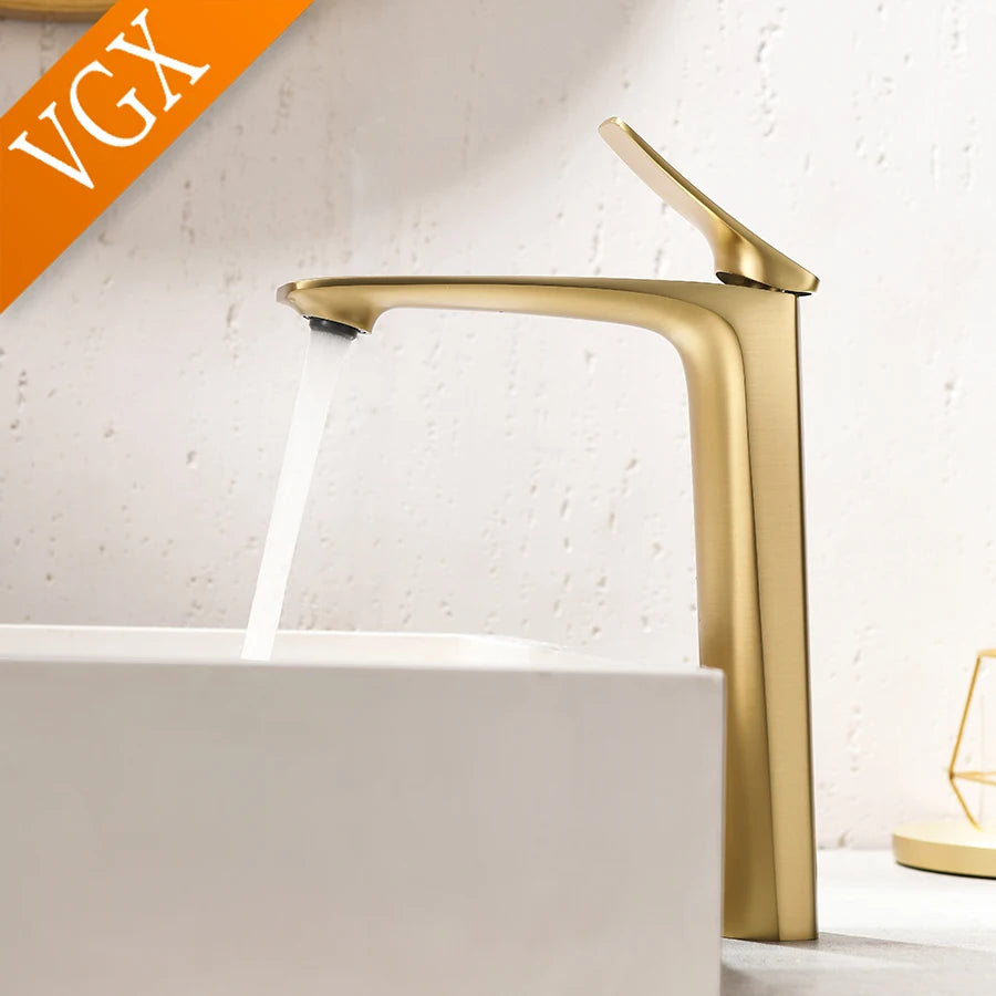 VGX Luxury Gold Bathroom Faucets High Basin Mixer Tall Sink Faucet Gourmet Washbasin Tapware Hot Cold Water Tap Brass Chrome