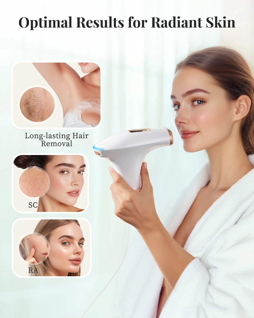 IPL Hair Removal 999900 Flashes IPL Device HR/RA/SC 3 in 1 Epilator Device 5c㎡ Flash Window 17.6J for Facial Legs Arms Bikinis Whole Body Use