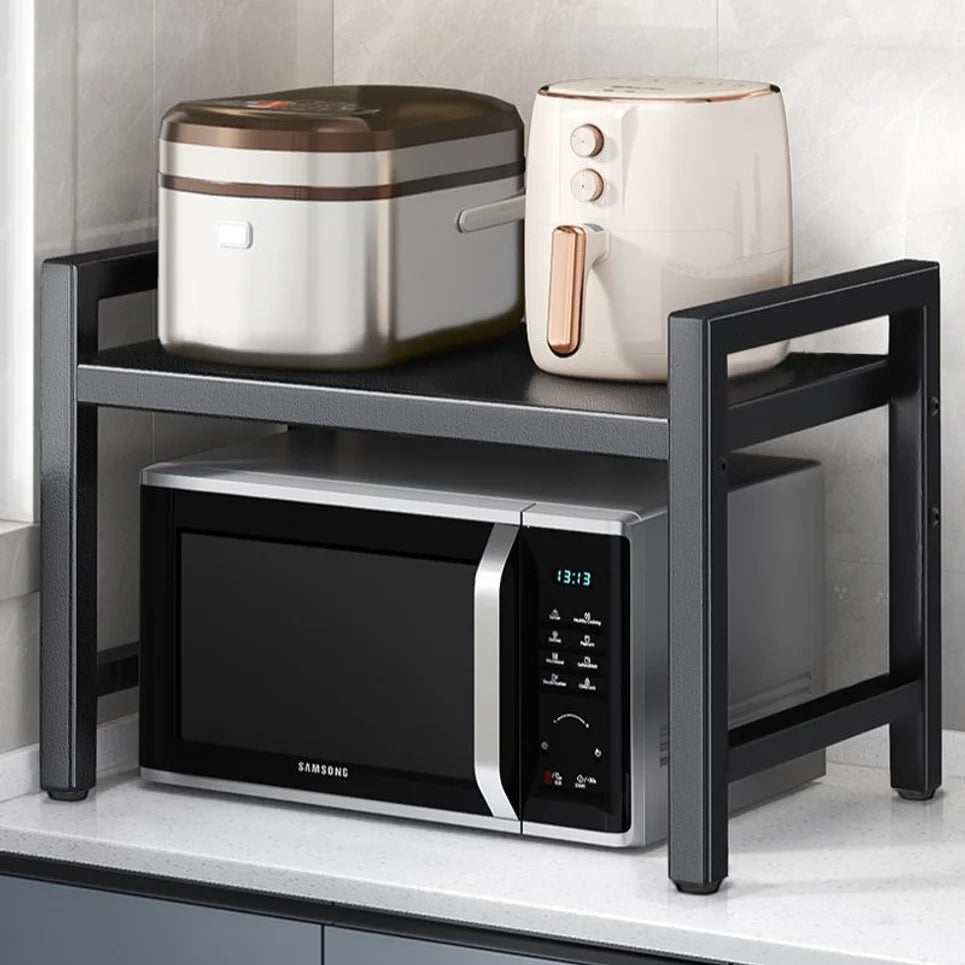 Expandable Kitchen Storage Rack Double Layer Microwave Oven Stand Countertop Holder for Rice Cooker Kitchen Organizer