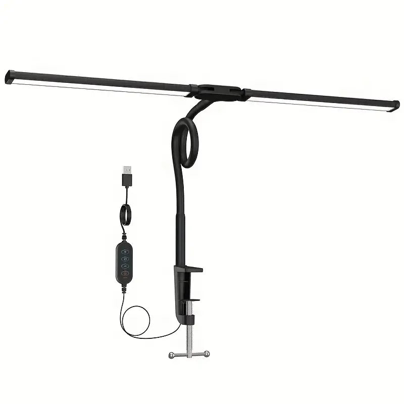 Double Head Scissor Arm LED Desk Lamp with Clamp Dimmable 3 Color Modes 10 Brightness Eye-Caring Architect Light, USB Adjustable Monitor Lamp for Office Study Gaming Reading Workbench