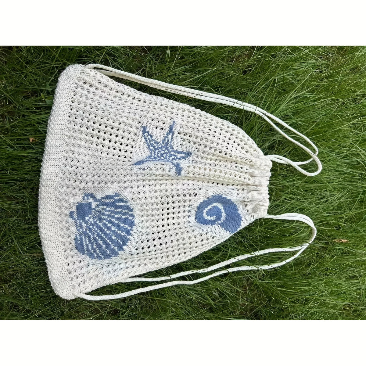 Women's Mesh Hollow-Out Backpack and Shoulder Bag, Stylish and Beautiful, a Must-Have for Summer Beach Vacations, with Starfish and Shell Decorations, Is the Perfect Storage Bag for Soccer and Basketball, Large Capacity and M