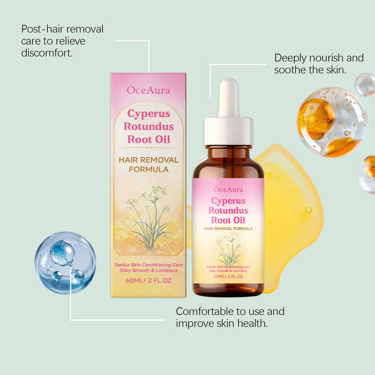 Cyperus Rotundus Hair Removal Oil Hair Growth Inhibitor Skin Smoothing Soothing Refreshing Cleansing Moisturizing Depilatory Oil