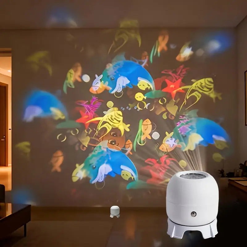 LED Ocean Projector Light 360° Rotating Dynamic Night Light USB Powered Ambient Lamp Decorative Lighting For Game,Living Room