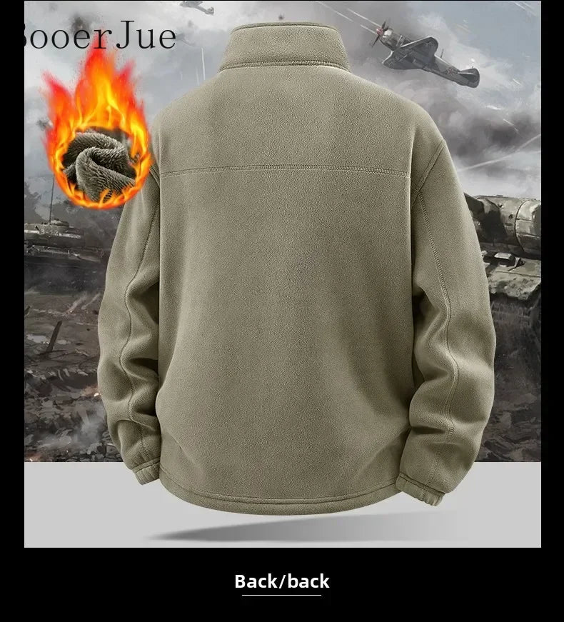 2026 Men Winter Double Thickened Fleece Jacket Outdoor Windproof Ski Coat Snow Warm Hiking Cycling Climbing Pocket Sweatshirt