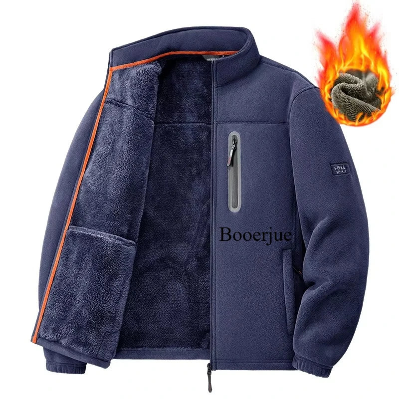2026 Men Winter Double Thickened Fleece Jacket Outdoor Windproof Ski Coat Snow Warm Hiking Cycling Climbing Pocket Sweatshirt