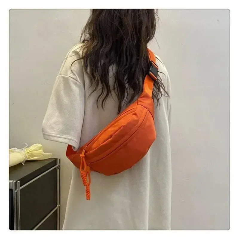 Women's Chest Bag Canvas Crossbody Bag Solid Color Women Sling Waist Pack Versatile Sports Solid Color Waterproof Hiking Bags