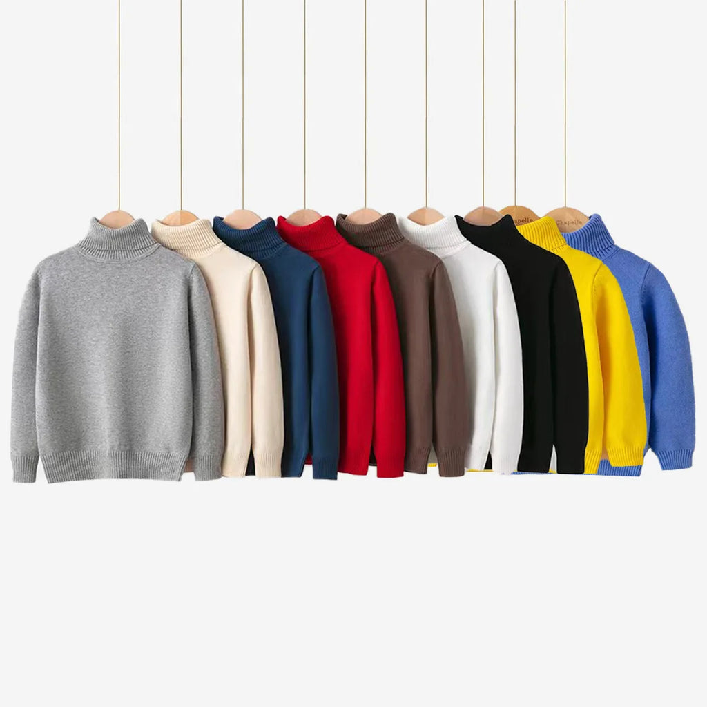 New Autumn Winter Children's Cotton Sweater Full Sleeve Turtleneck Knitwear Baby Boys Girls Clothing Warm Soft Jumper Pullovers