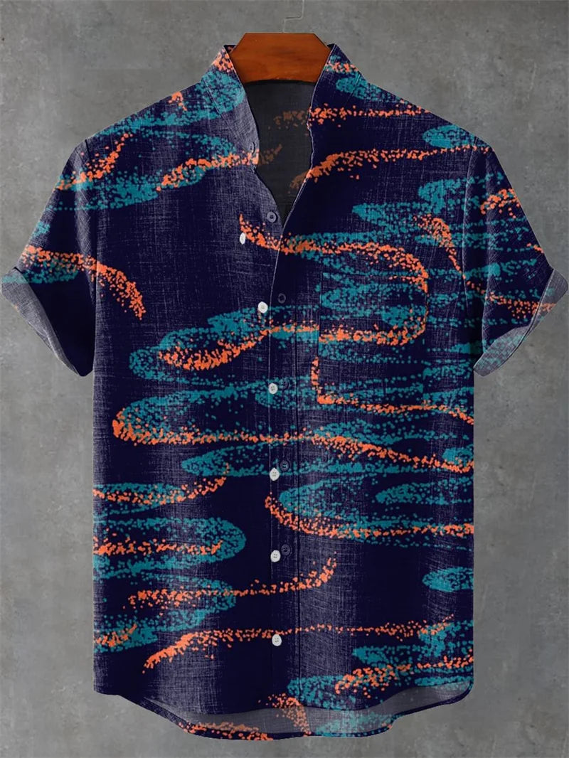 Men's Linen 80% Shirt Vintage Short Sleeve Fashion Tops Summer Casual Ethnic Clothing Shirt Men's Street Shirt