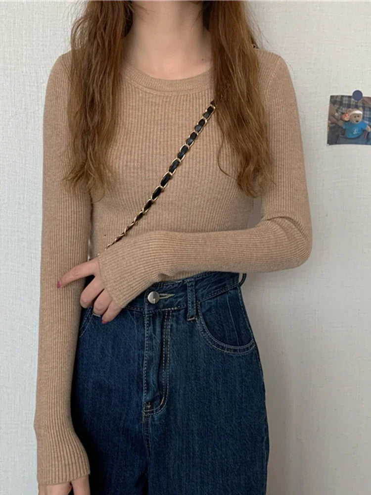 2026 Basic Tops Women Sweater Autumn Winter Long Sleeve Pullover Fashion O-neck Elastic Female Winter Solid Knitted Jumper