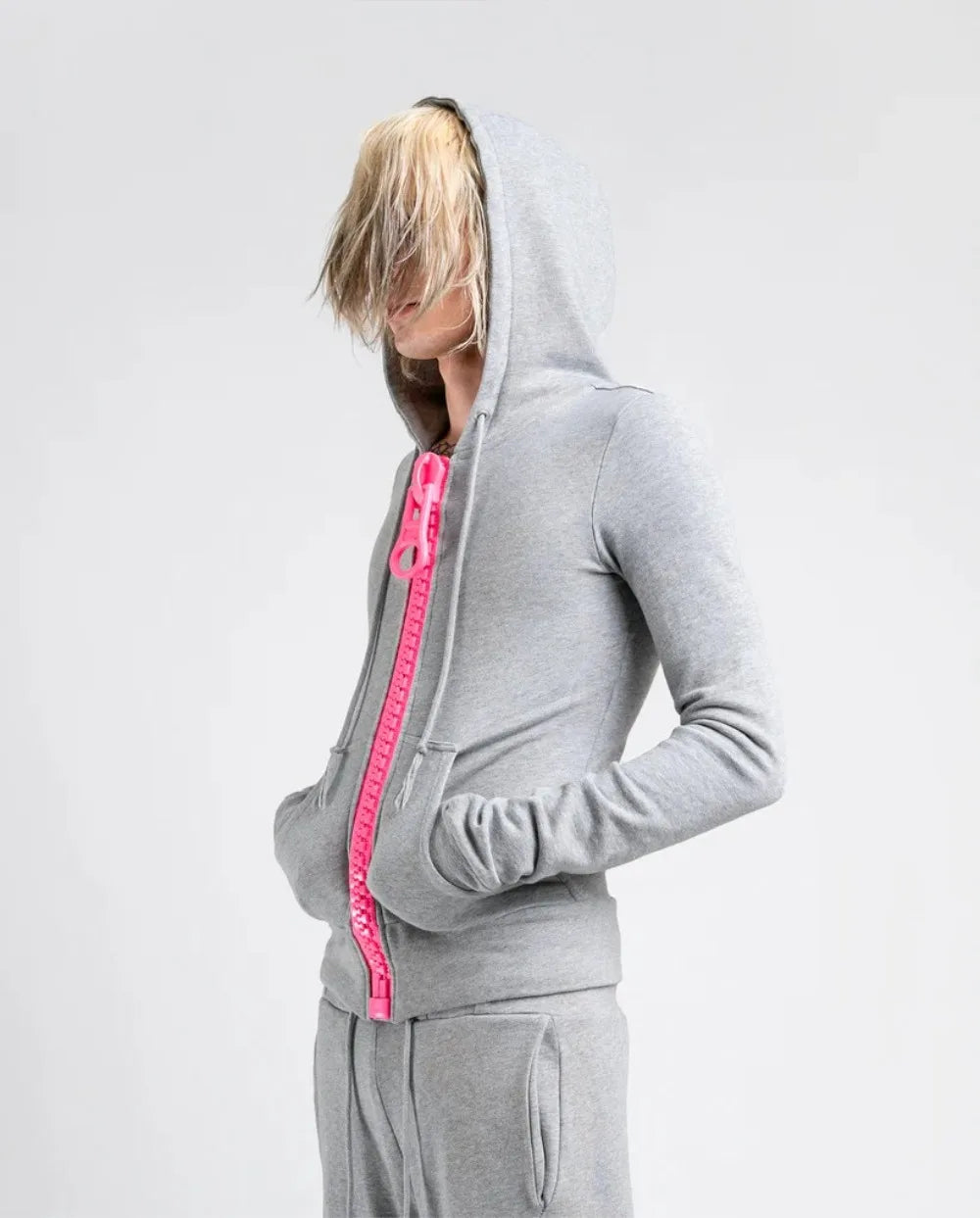 Y2K New Fashion Light Gray Hoodie Women Harajuku Casual Short Sweatshirt Large Zipper Decoration Hoodie Goth Sexy Slim Fit Tops