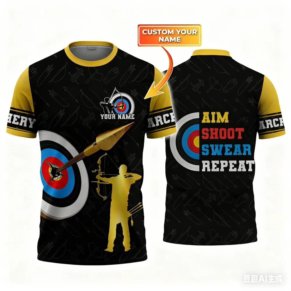 Funny 3D Printing Men's T-Shirts Fashion Personalized Name Short Sleeve Tees Casual O-neck Loose Tops Archery Club Team Clothing