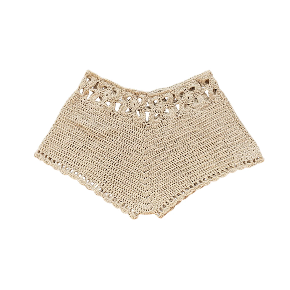 Summer Women Vintage Crochet Cutout Swim Shorts Bathing Suit Bottoms Drawstring Beach Board Shorts Swim Beach Boho Shorts