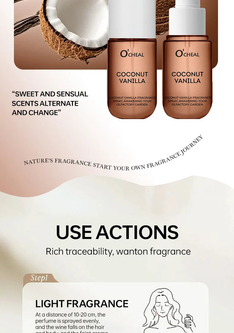 1Pcs Coconut Rose Fragrance Spray Hair & Body perfume Mist Fresh Long Lasting Fragrance Perfume Travel Size Freshener Spray