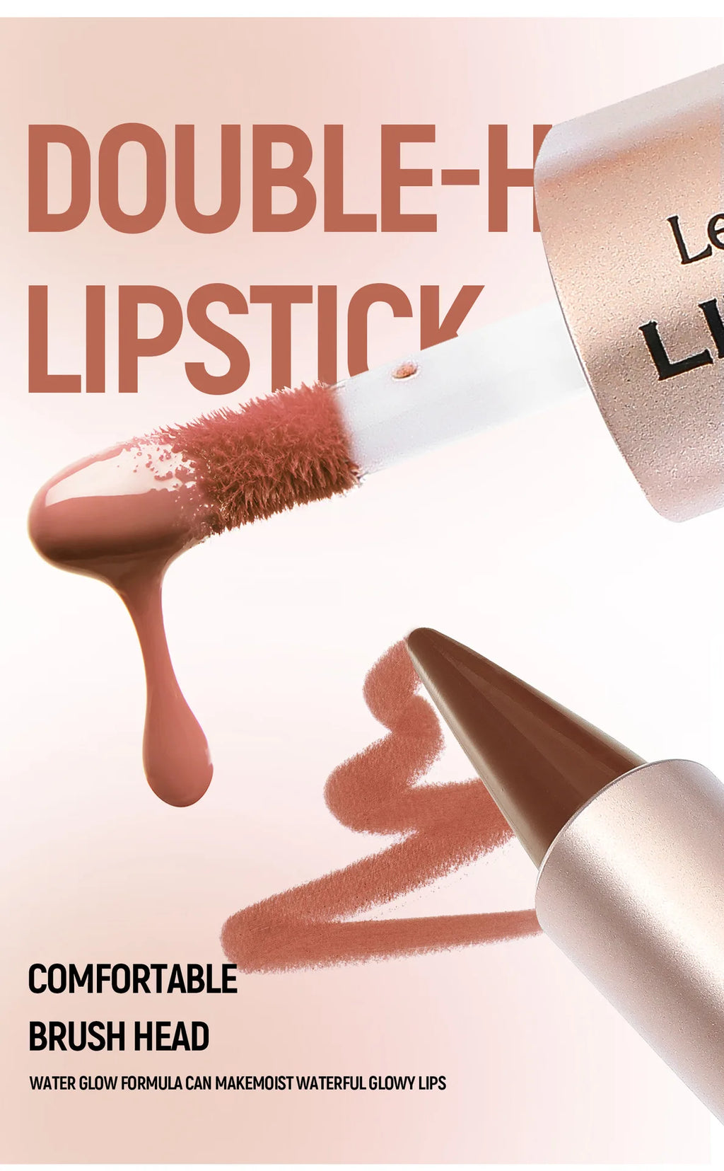 Brown Matte Lip Liner Lipstick Pencil Outlines Lip Contours 2-in-1 Mirror Glass Nude Brown Lip Gloss Makeup Waterproof Non Stick