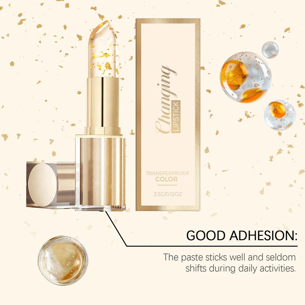 Gold Foil Color Changing Lipstick Hydrating PH Adjusting Lip Tone Long Lasting Moisturize Crystal Transparent Lip Balm Lip Gloss