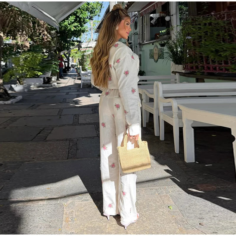 Casual Women's Jumpsuit V-neck Full Sleeve Zipper Straight Print Floral Female Jumpsuits 2026 Summer Fashion Chic Lady Outfit