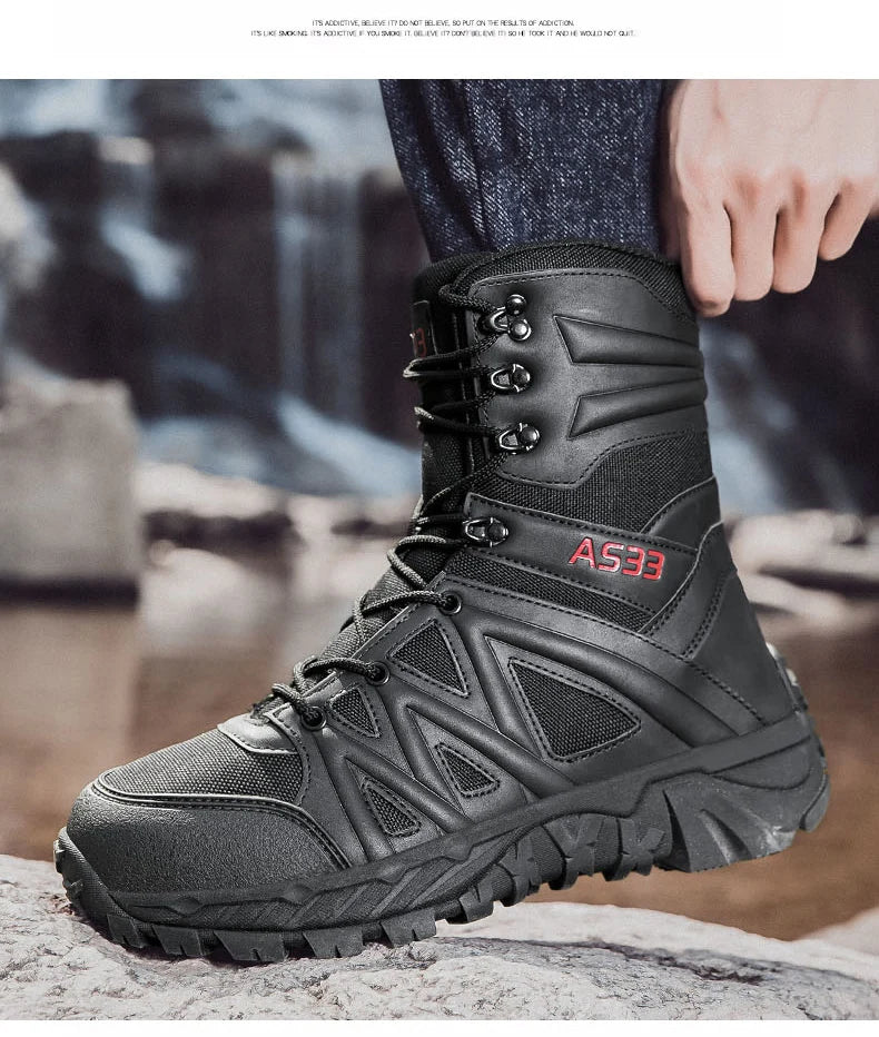 Men's High-Top Outdoor Boots Autumn Winter New Style Climbing Mountain Off-Road Tactical Boots Large Size Comfortable Shoes