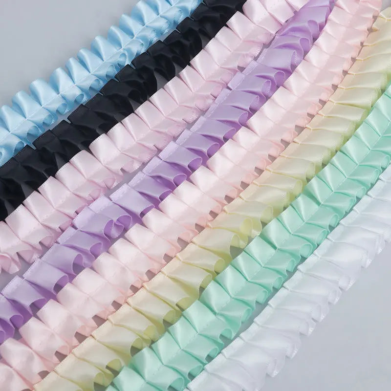 DIY Handmade Lolita Bag Accessories 2.5cm Width Polyester Ribbon with Pleated Ruffle Edge Lolita Decorative Clothes Hats Bags 1M