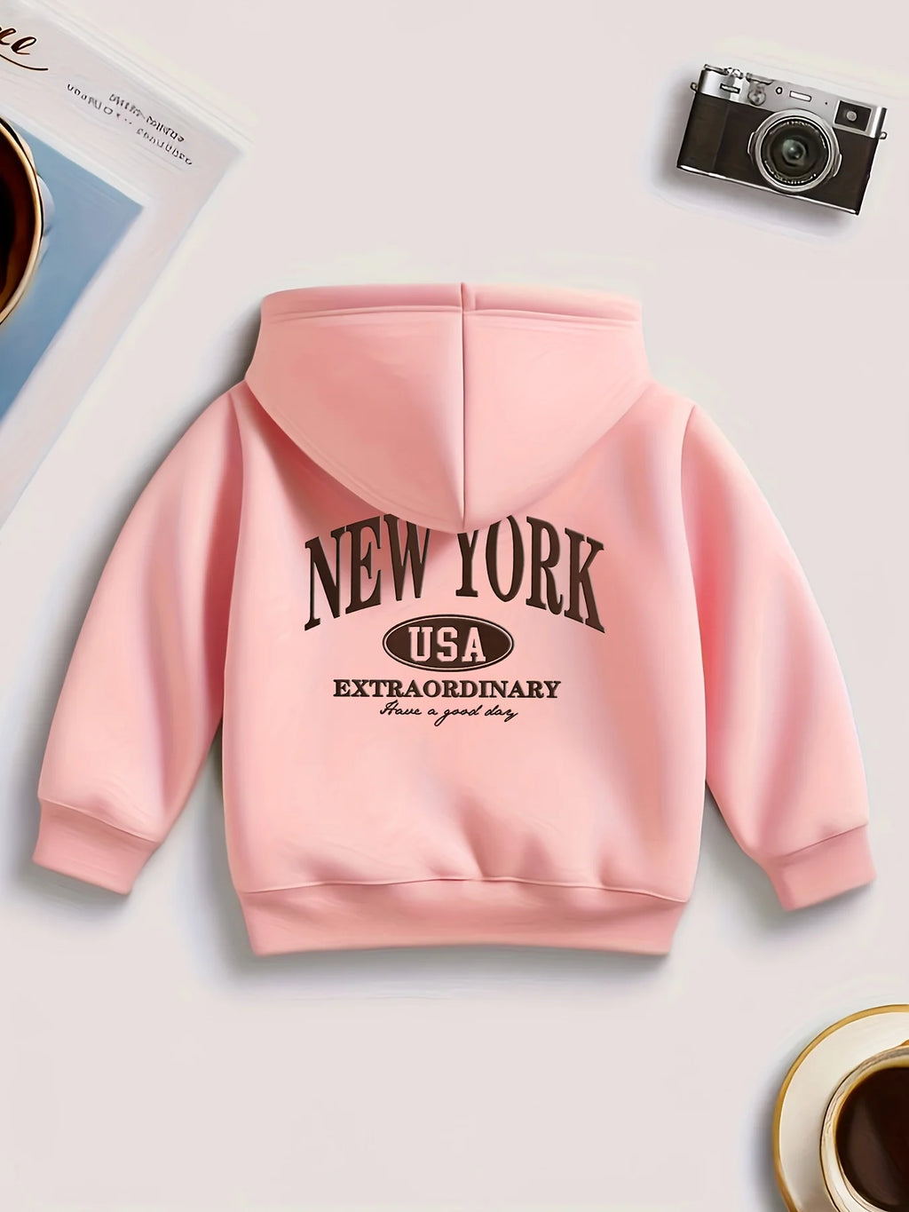 New American-style children's hoodie with New York print and American oval logoPerfect for fall/winter Christmas gifts for kids.