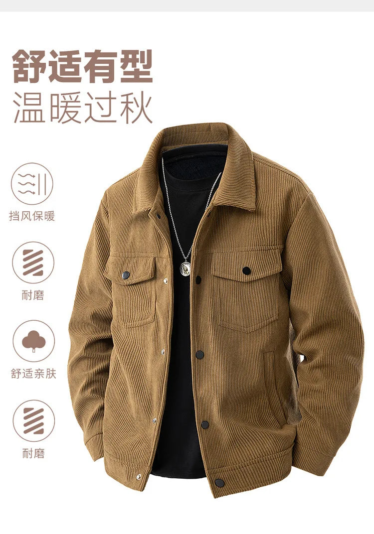 Spring and Autumn Men's Corduroy Lapel Jacket 2025 Men's New American Retro Brand Loose and Handsome Multi-pocket Cargo Jacket