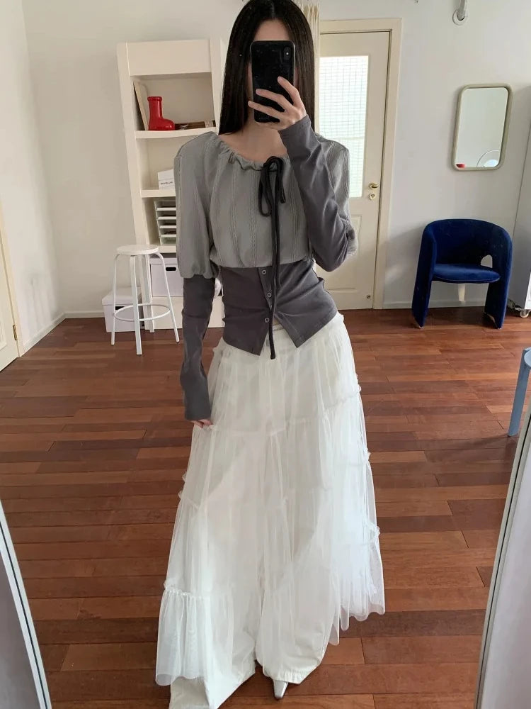 CHEERART Fall 2025 Designer Patchwork Long Sleeve Top And Blouse Autumn Clothing Woman Drawstring Tie Neck Fashion Clothes