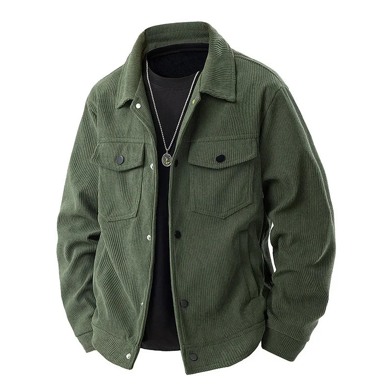 Spring and Autumn Men's Corduroy Lapel Jacket 2025 Men's New American Retro Brand Loose and Handsome Multi-pocket Cargo Jacket