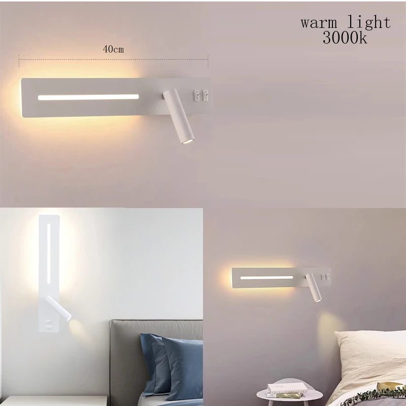 LED Wall Light with USB Charging – Bedside Reading Lamp
