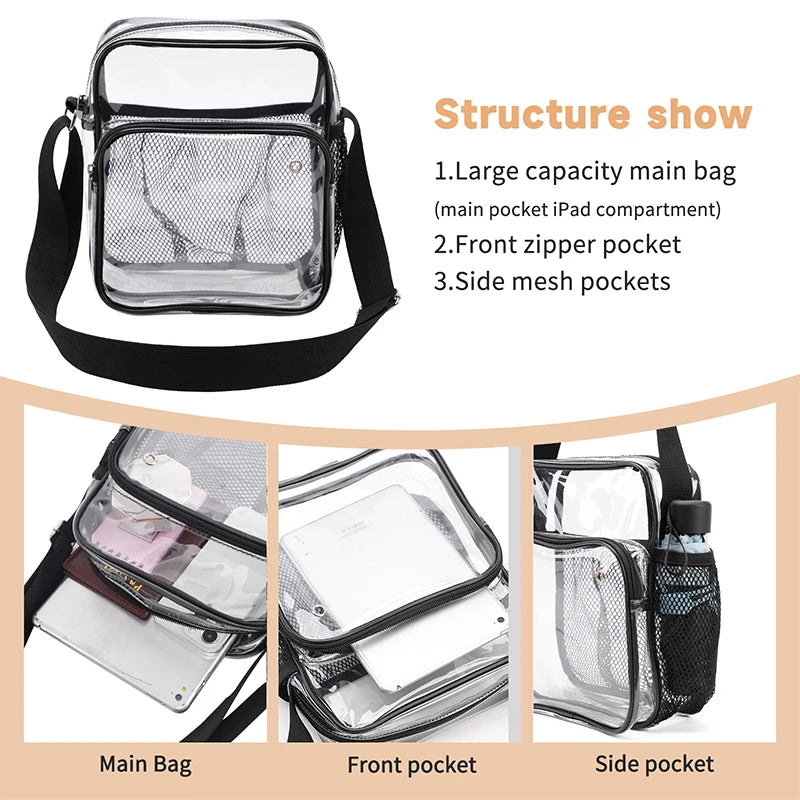 TINYAT Women Lightweight Mesh Strap Transparent PVC Bags Put Lost Headphone Jack Umbrella Cell Phone 9.7 inch iPad For Concerts