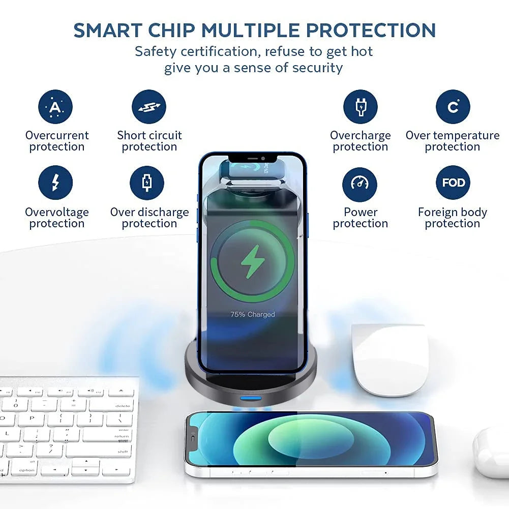 Wireless Charger Stand PFor iPhone 17 16 15 14 13 12 Pro Max Apple Watch 8 7 6 AirpodsMagnetic ad Fast Charging Station Dock