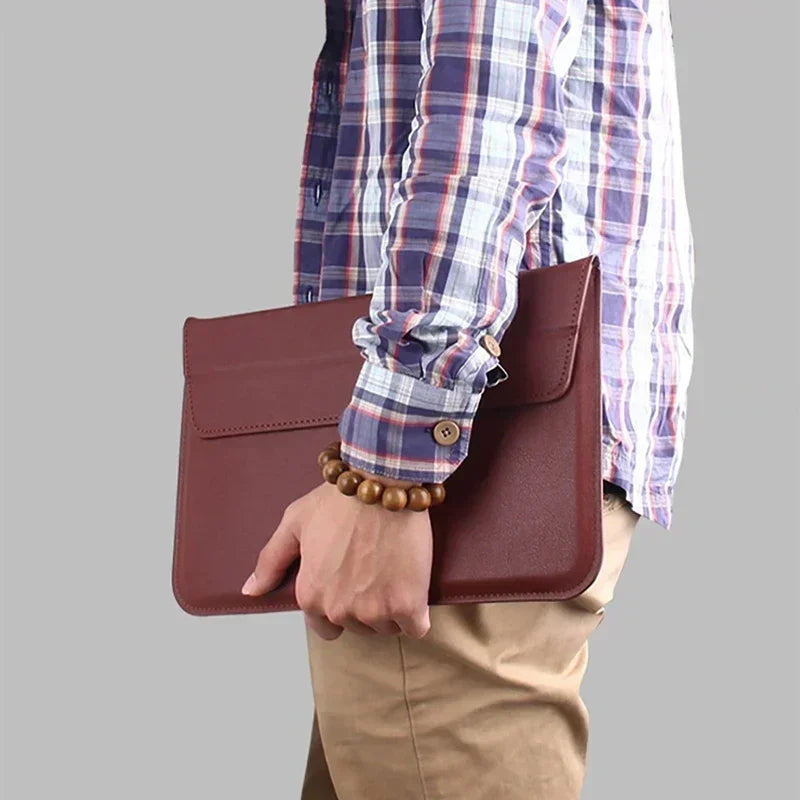 Textured PU Leather Flip Laptop Sleeve for 11–16-Inch Laptops