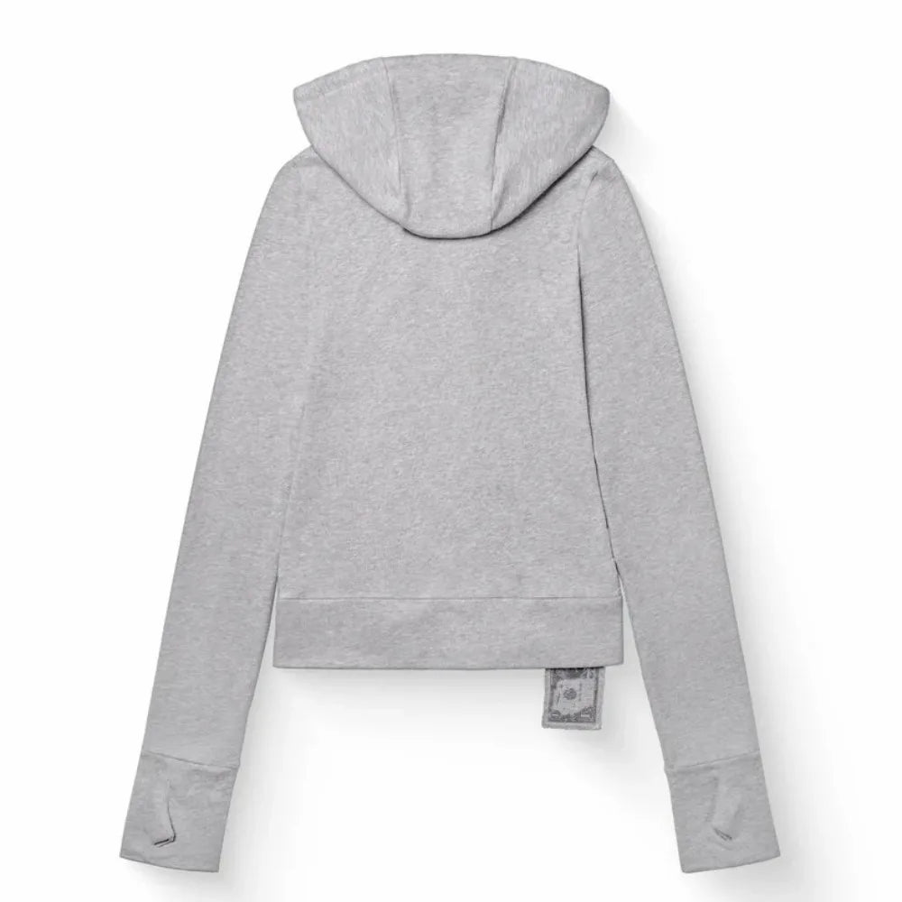 Y2K New Fashion Light Gray Hoodie Women Harajuku Casual Short Sweatshirt Large Zipper Decoration Hoodie Goth Sexy Slim Fit Tops