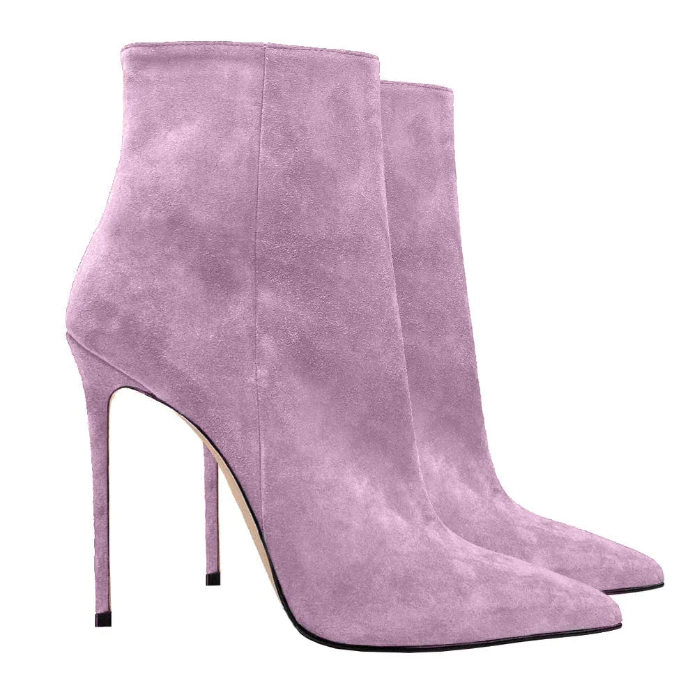 2025 Pointed High-heeled Short Boots Suede Fashion Runway Ladies Autumn and Winter 35-46 Plus Size Women Ankle Boots