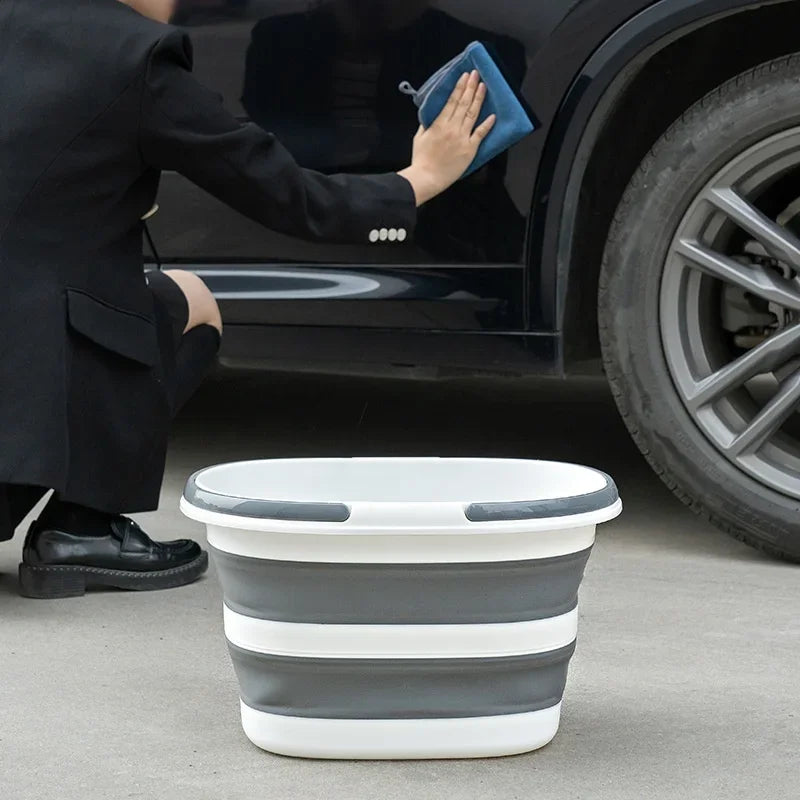 16L Collapsible Mop Bucket with Handles Space Saving Foldable Silicone Tub for Cleaning, Laundry, Storage - Portable Wash Basin