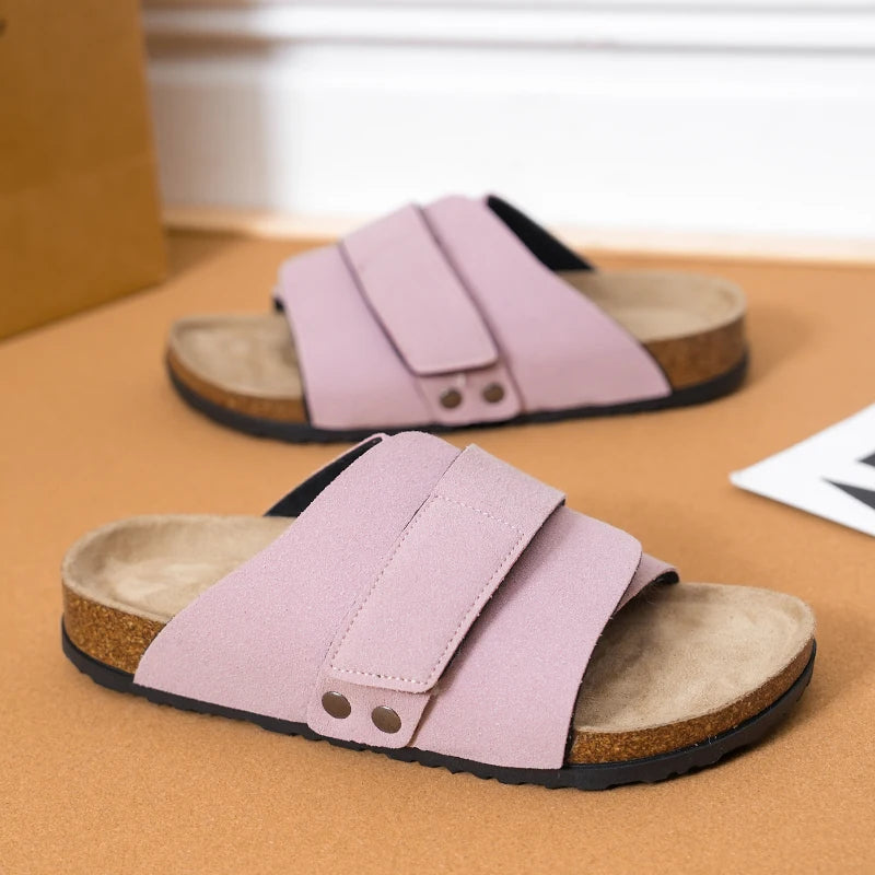 Men Women Clogs Suede Leather Cork Slippers Comfort Footbed Adjustable Open Shoes Slide Sandals Indoor Home Outdoor for Couples
