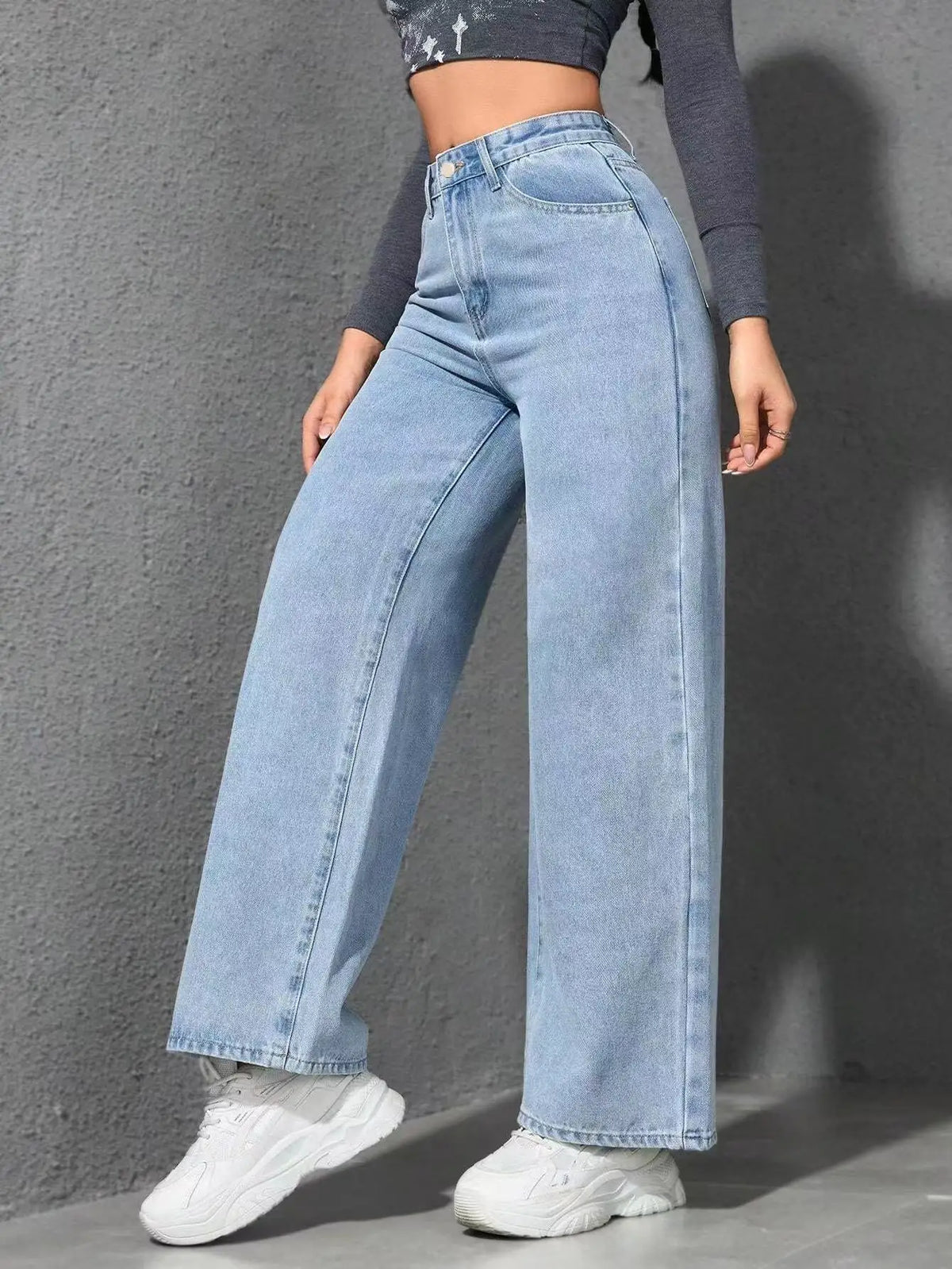 2026 New American Fashion Women's Loose Casual Wide Leg Straight Denim Jeans Baggy Streetwear Pants All Season Trousers